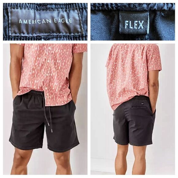 American Eagle Flex Shorts Black Small Elastic Waist Cotton - Picture 1 of 8